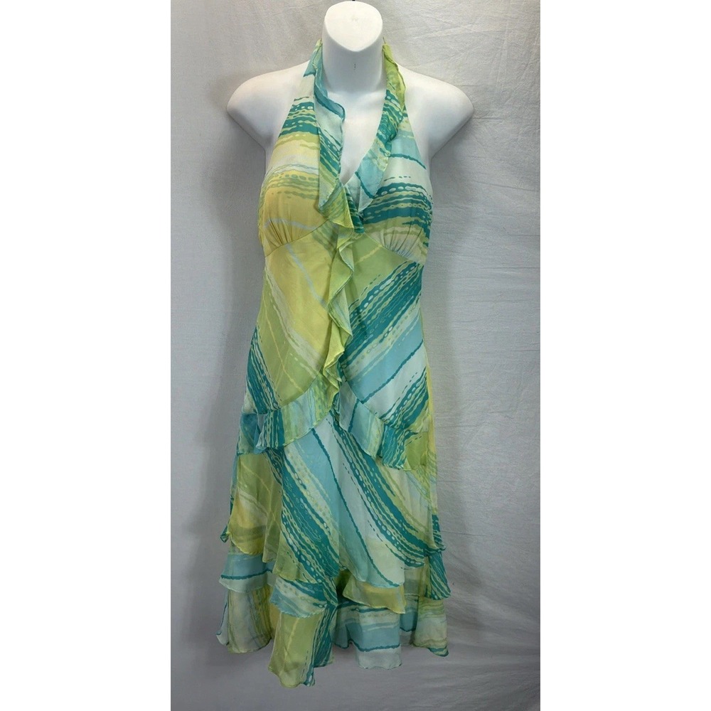 VTG 90s Y2K Sangria Silk Halter Midi slip Dress 10 green forest Fairy Whimsy